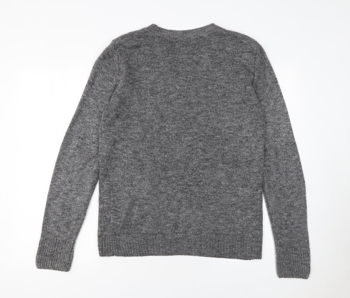Next Women Grey Crew Neck Embroidered Pullover Jumper Size 10