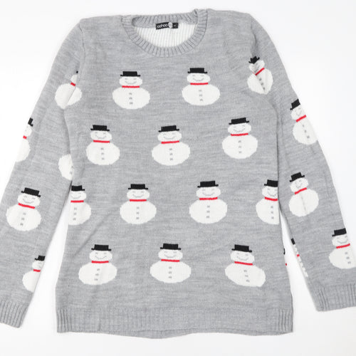 boohooMAN Men's Grey Small Snowman Christmas Knit Jumper