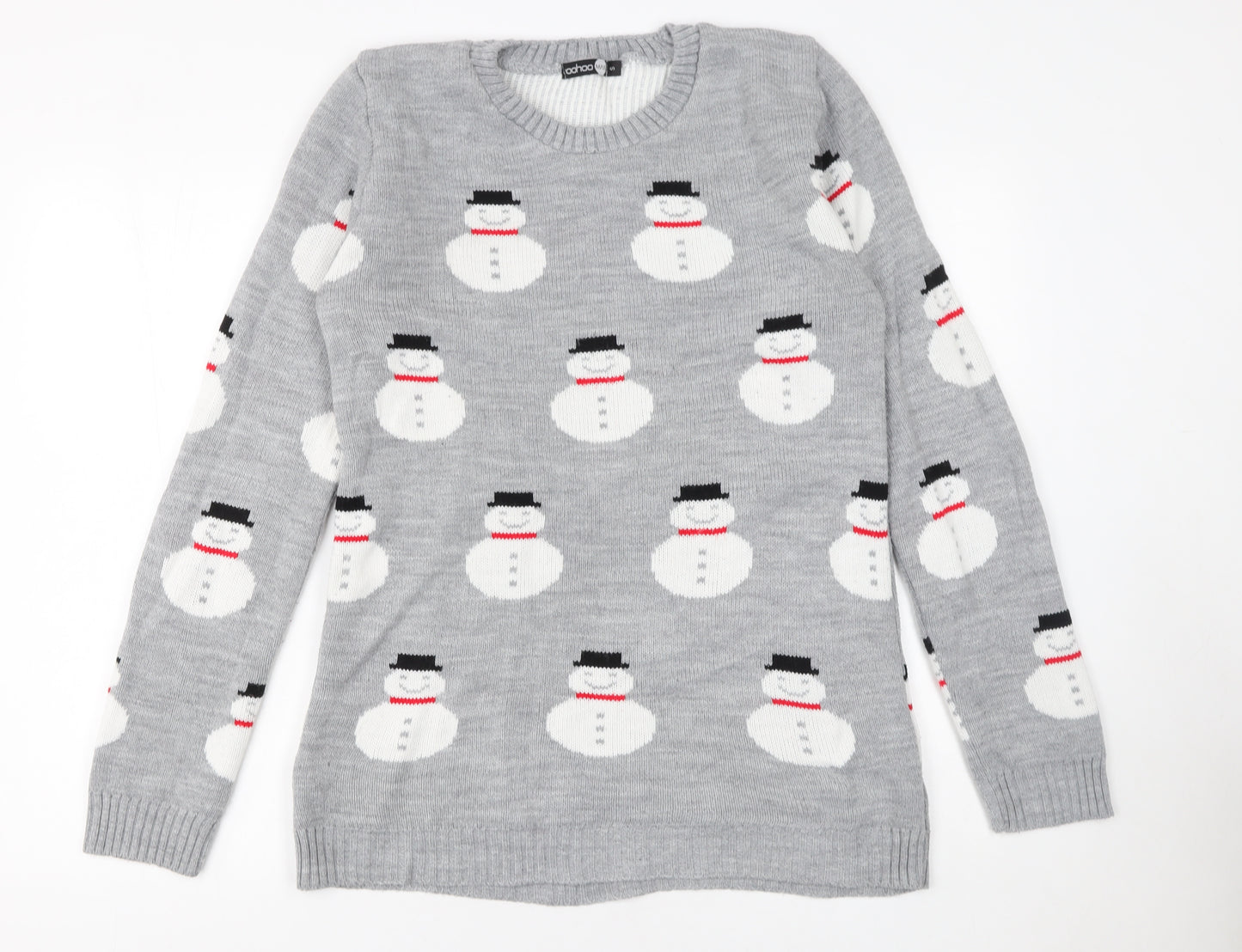 boohooMAN Men's Grey Small Snowman Christmas Knit Jumper