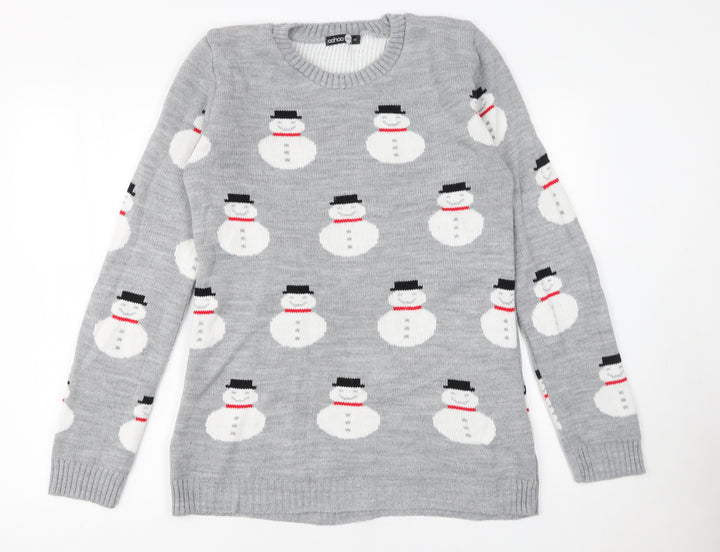boohooMAN Men's Grey Small Snowman Christmas Knit Jumper