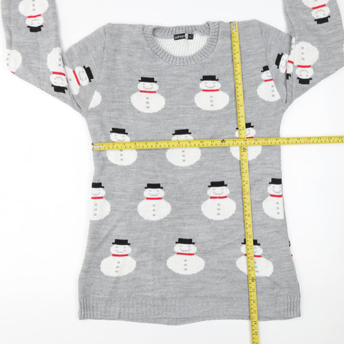 boohooMAN Men's Grey Small Snowman Christmas Knit Jumper