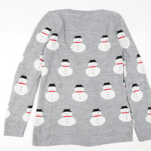 boohooMAN Men's Grey Small Snowman Christmas Knit Jumper