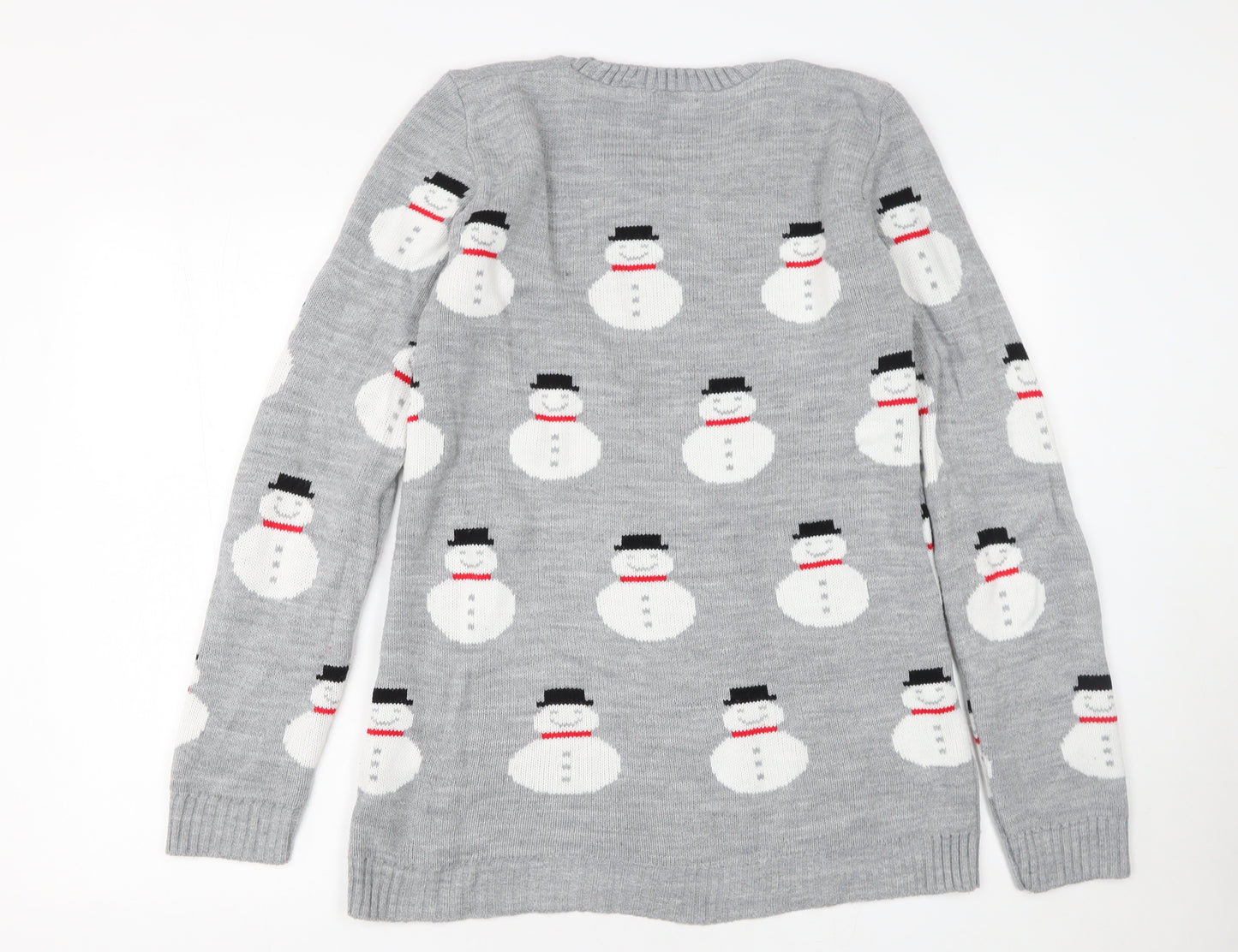 boohooMAN Men's Grey Small Snowman Christmas Knit Jumper