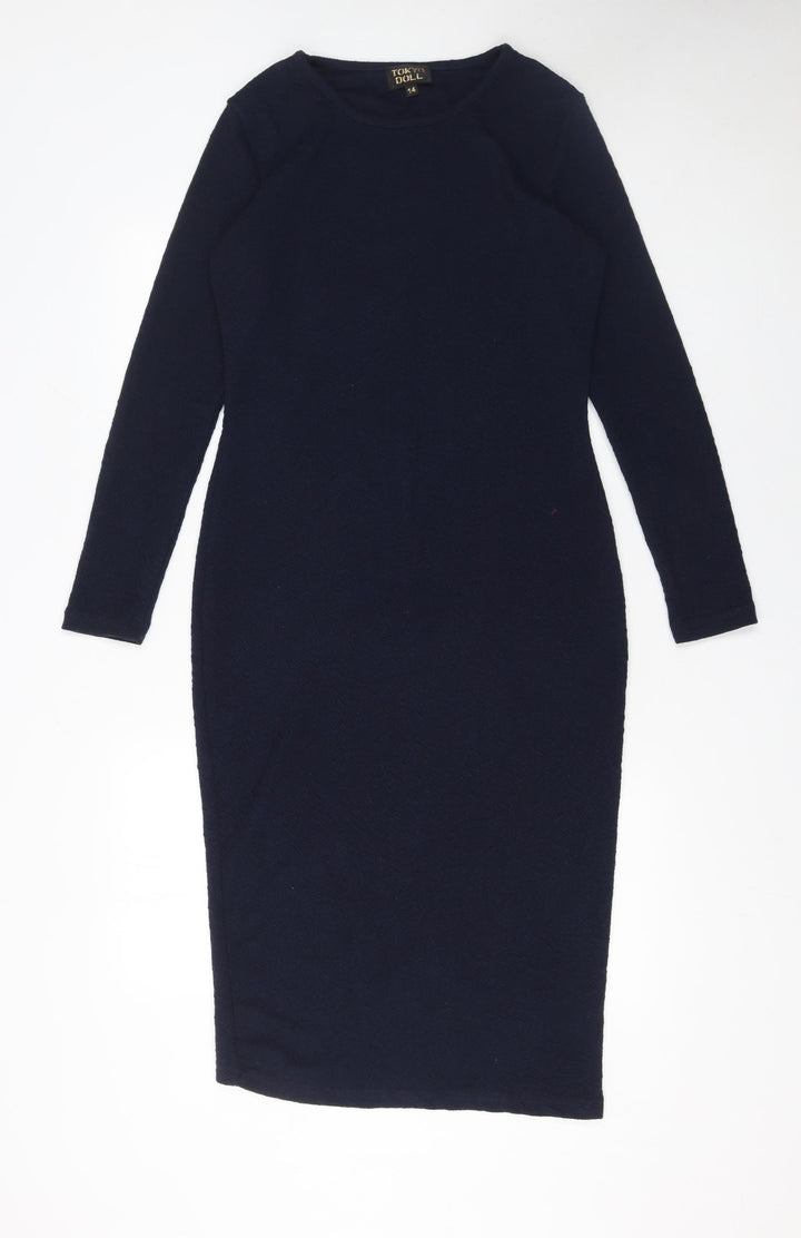 Tokyo Doll Women’s Black Size 14 Bodycon Midi Dress Long Sleeve
