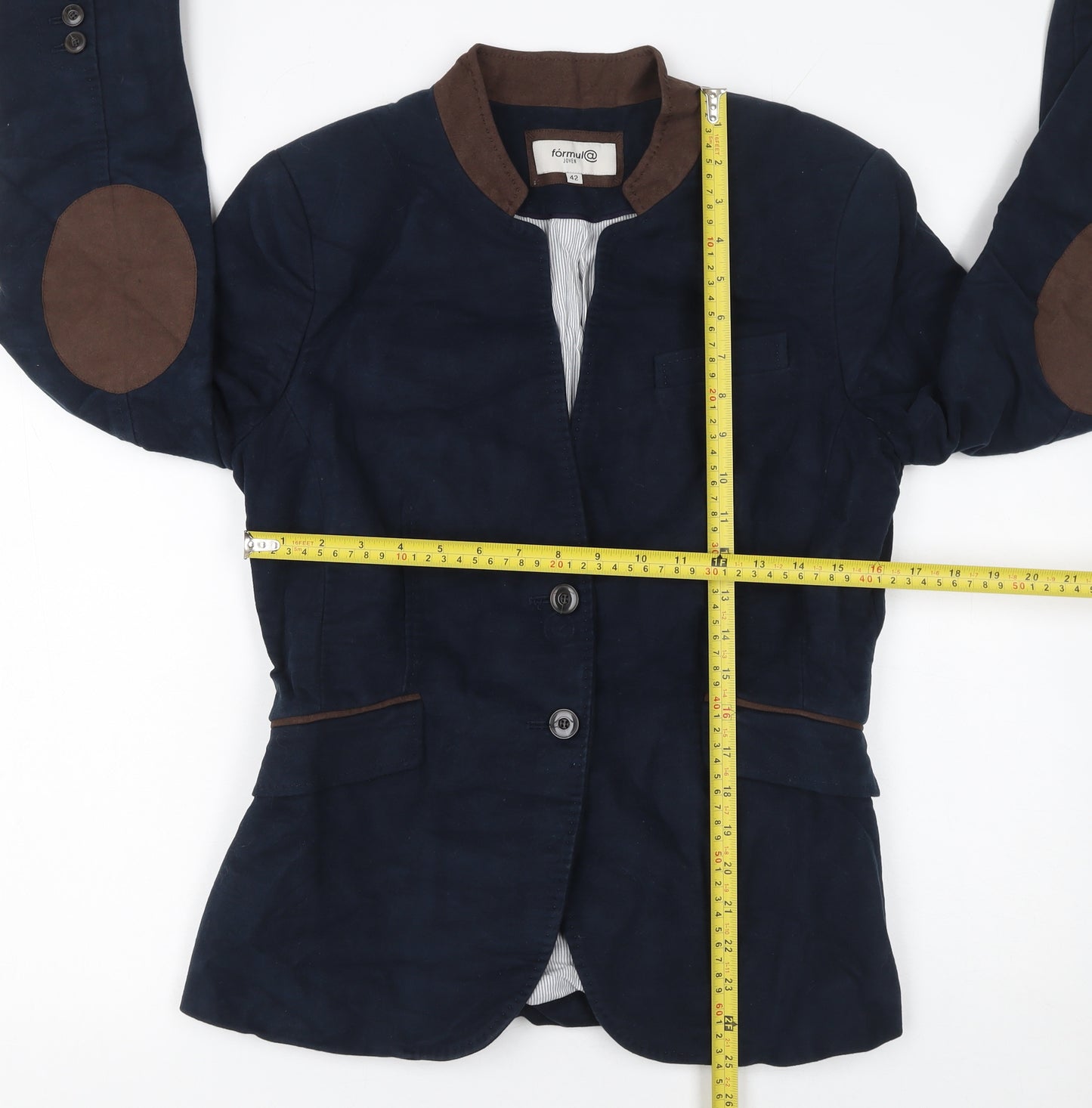 Formula Joven Women's Navy Blue Blazer Jacket Size 14 Cotton Blend