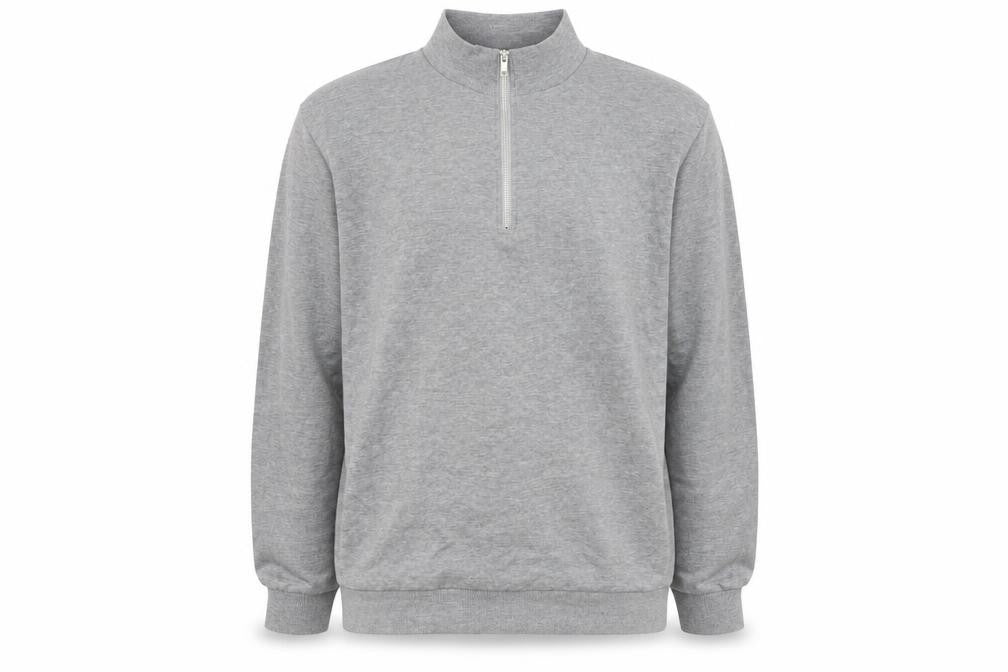Front view of ASOS Design men’s grey xl 1/4 zip sweatshirt cotton blend pullover