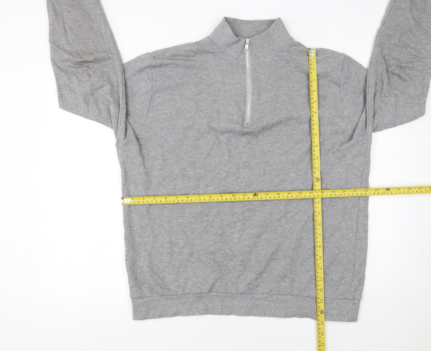 ASOS Design Mens Grey XL 1/4 Zip Sweatshirt Cotton Blend Pullover