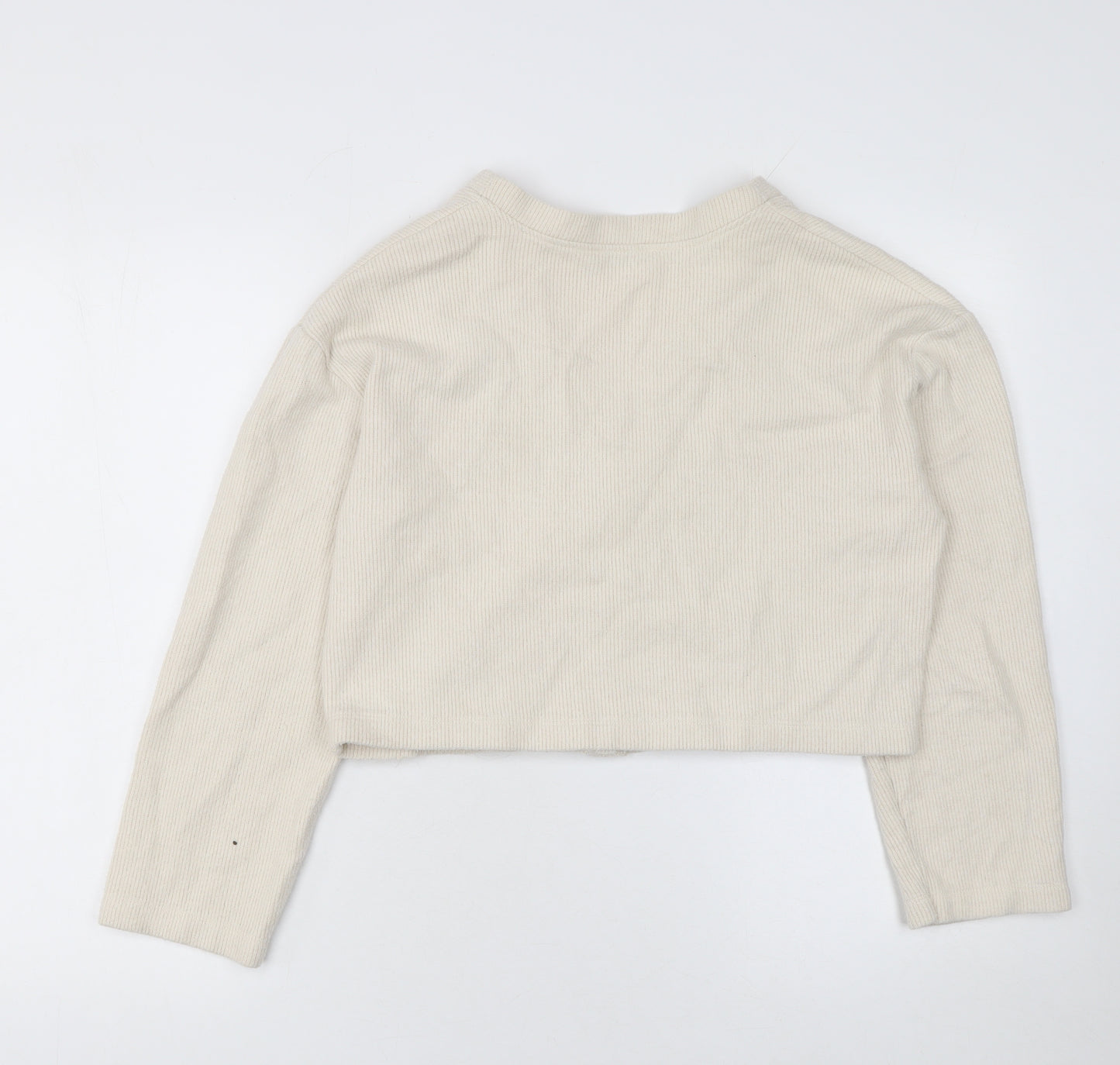 Zara Women Beige V-Neck Knit Cardigan Medium Cotton Blend