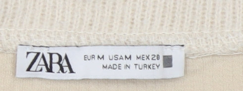 Zara Women Beige V-Neck Knit Cardigan Medium Cotton Blend