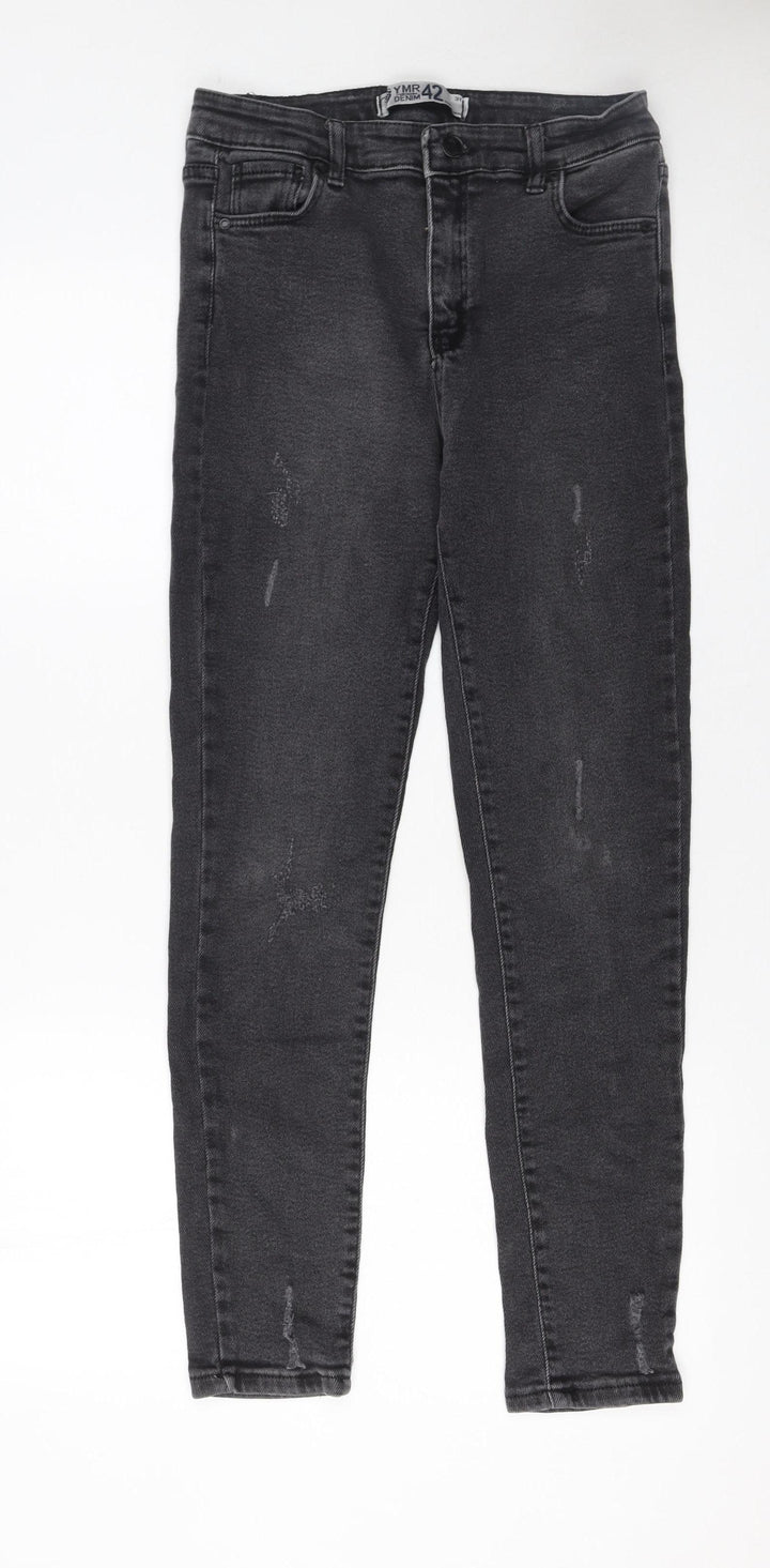 YMR Denim Womens Black Skinny Jeans Size 14 Distressed Stretch