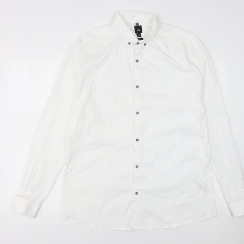 River Island Men's White XL Athletic Fit Long Sleeve Button-Up Shirt