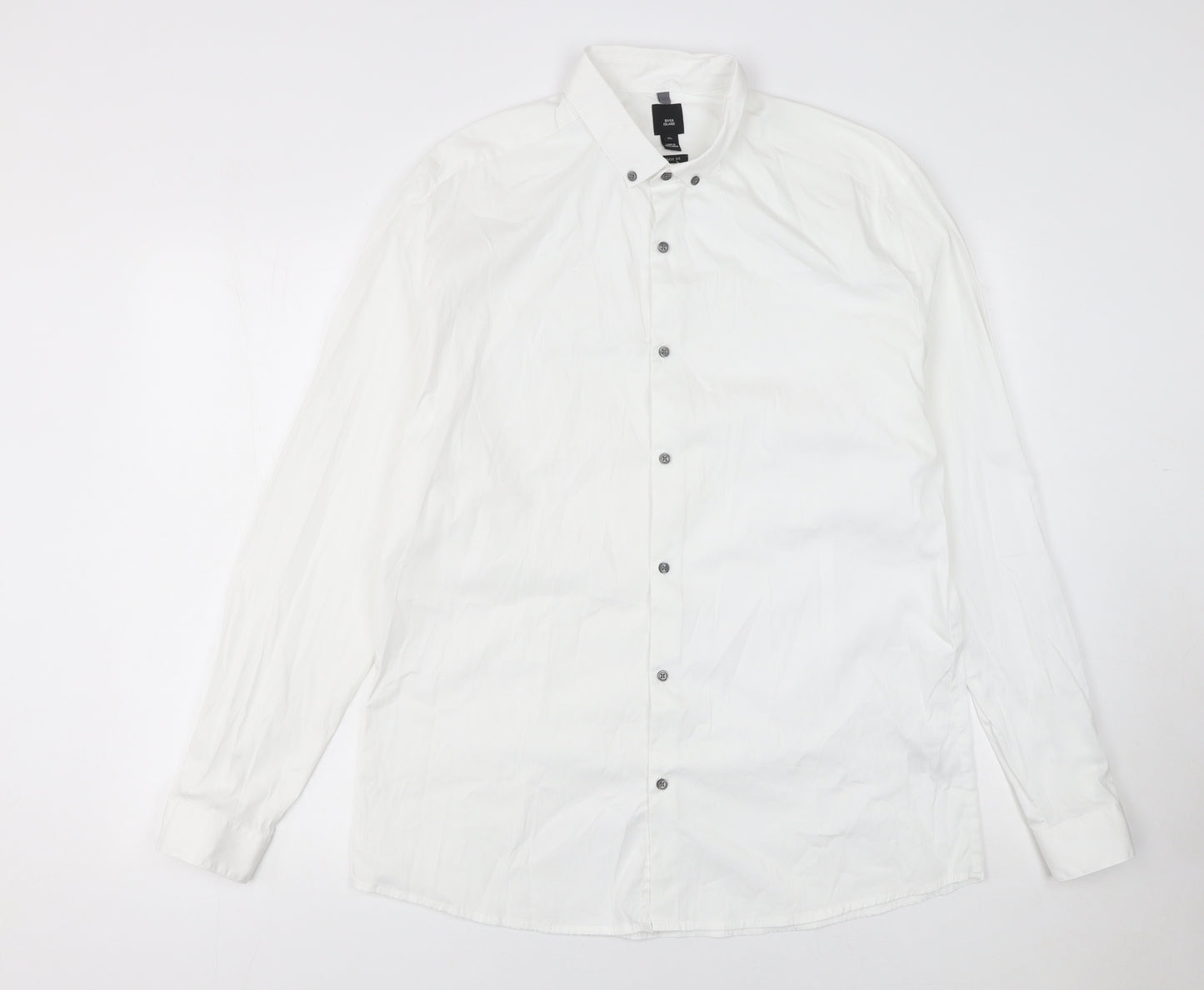 River Island Men's White XL Athletic Fit Long Sleeve Button-Up Shirt