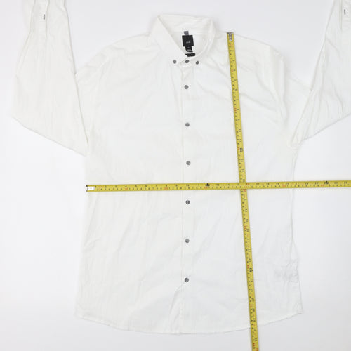 River Island Men's White XL Athletic Fit Long Sleeve Button-Up Shirt