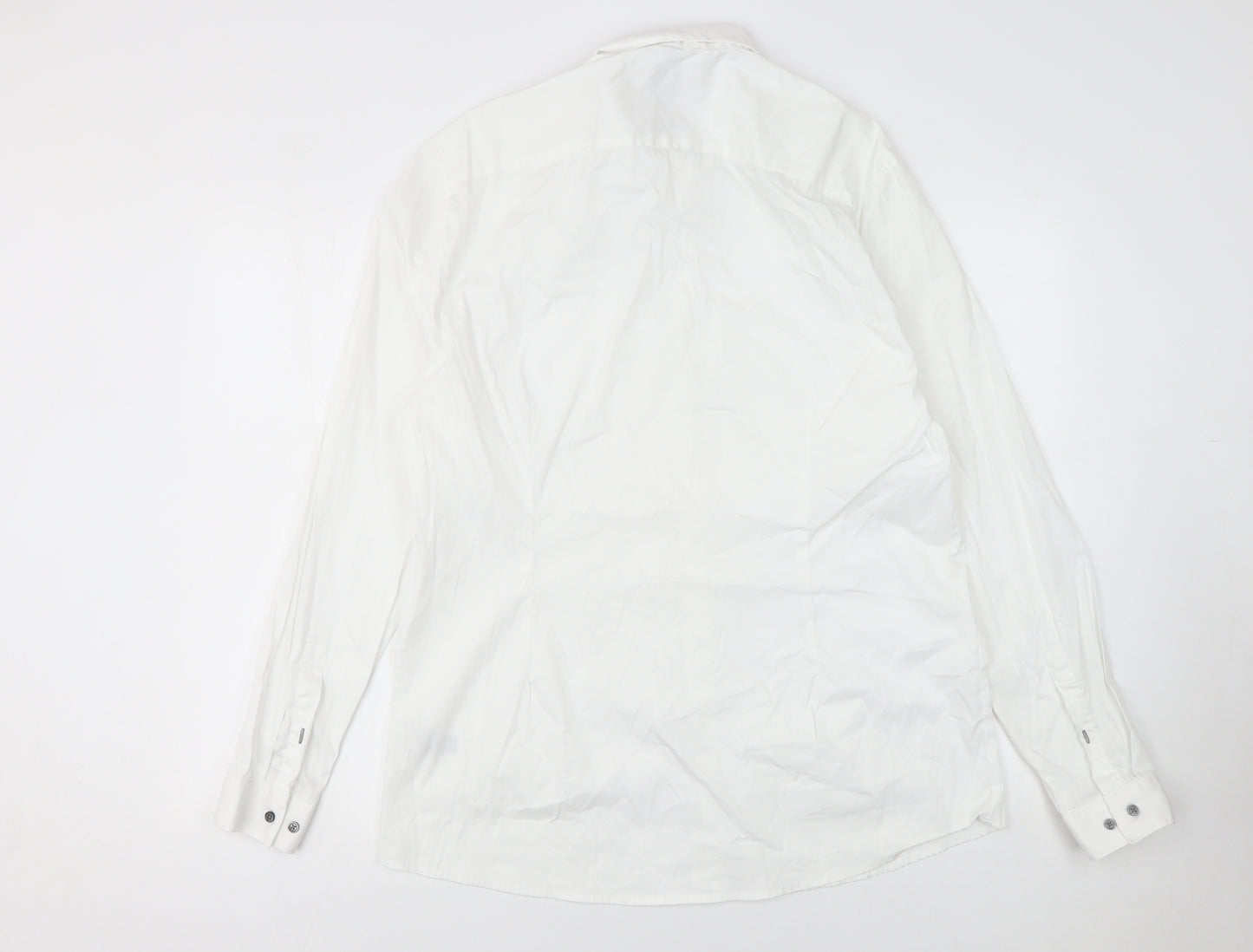 River Island Men's White XL Athletic Fit Long Sleeve Button-Up Shirt