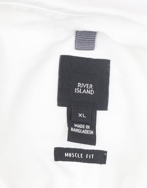 River Island Men's White XL Athletic Fit Long Sleeve Button-Up Shirt