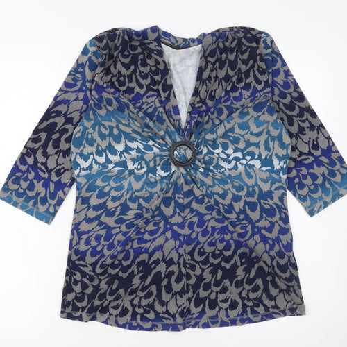 Olsen Womens Blue Animal Print 3/4 Sleeve Tunic Blouse Size 16
