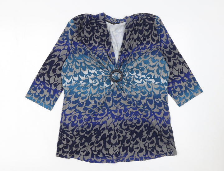 Olsen Womens Blue Animal Print 3/4 Sleeve Tunic Blouse Size 16