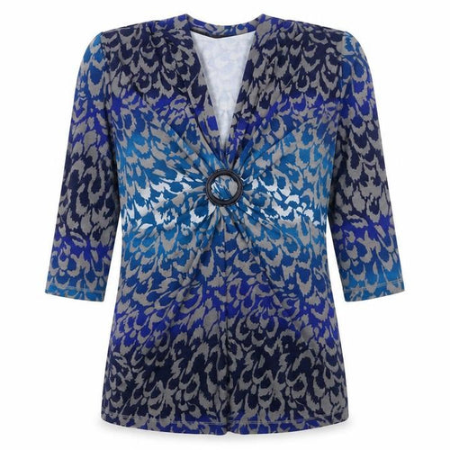 Olsen Womens Blue Animal Print 3/4 Sleeve Tunic Blouse Size 16