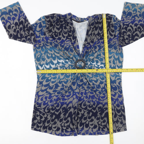 Olsen Womens Blue Animal Print 3/4 Sleeve Tunic Blouse Size 16