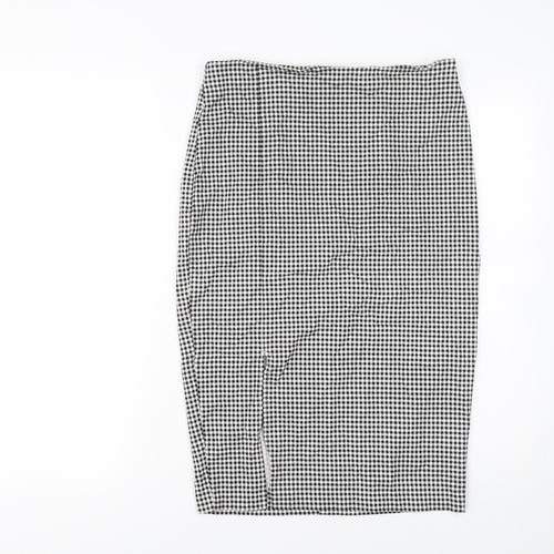 New Look Womens Black Check Pencil Skirt Size 12 High Waist Jersey
