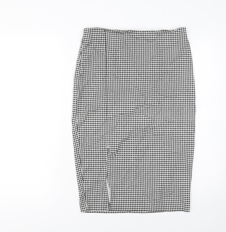 New Look Womens Black Check Pencil Skirt Size 12 High Waist Jersey