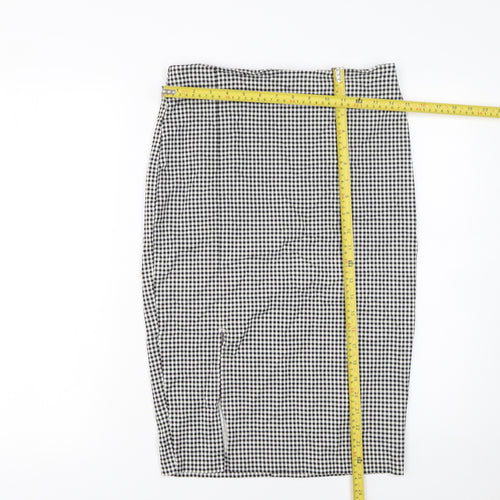 New Look Womens Black Check Pencil Skirt Size 12 High Waist Jersey