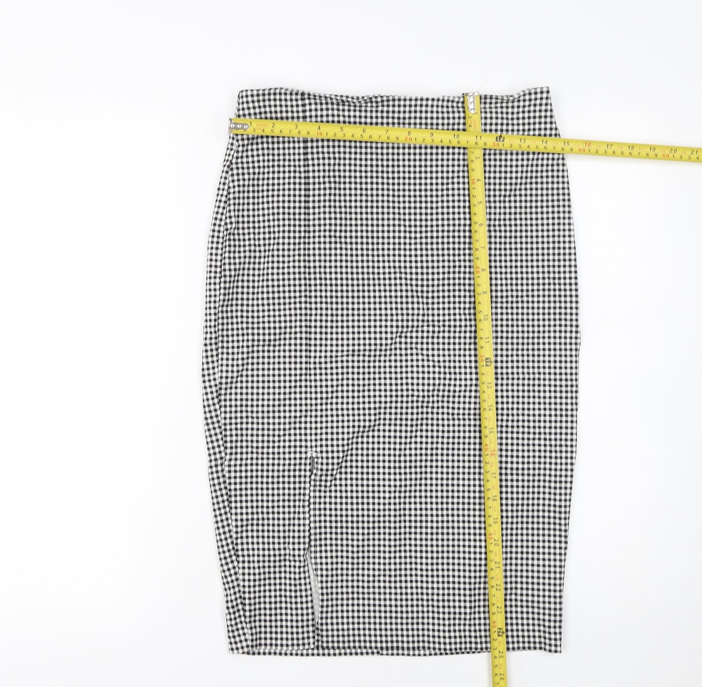 New Look Womens Black Check Pencil Skirt Size 12 High Waist Jersey