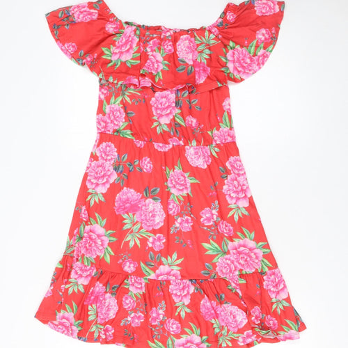 ASOS Women Red Floral Off Shoulder Ruffle Knee Length Dress Size 10