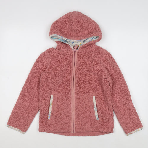 FatFace Girls Pink Fleece Full Zip Hooded Hoodie 8-9 Years with Animal Design