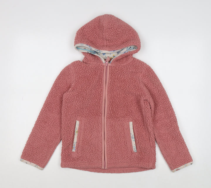 FatFace Girls Pink Fleece Full Zip Hooded Hoodie 8-9 Years with Animal Design