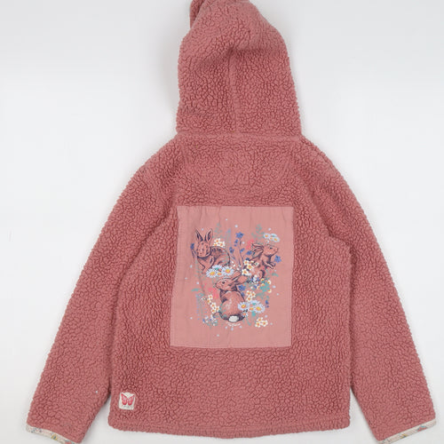 FatFace Girls Pink Fleece Full Zip Hooded Hoodie 8-9 Years with Animal Design