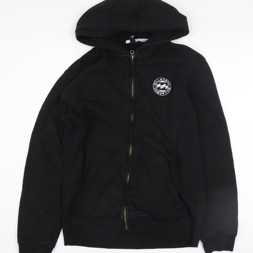 Billabong Boys Black Full Zip Hoodie Size 14 Logo Fleece Sweatshirt