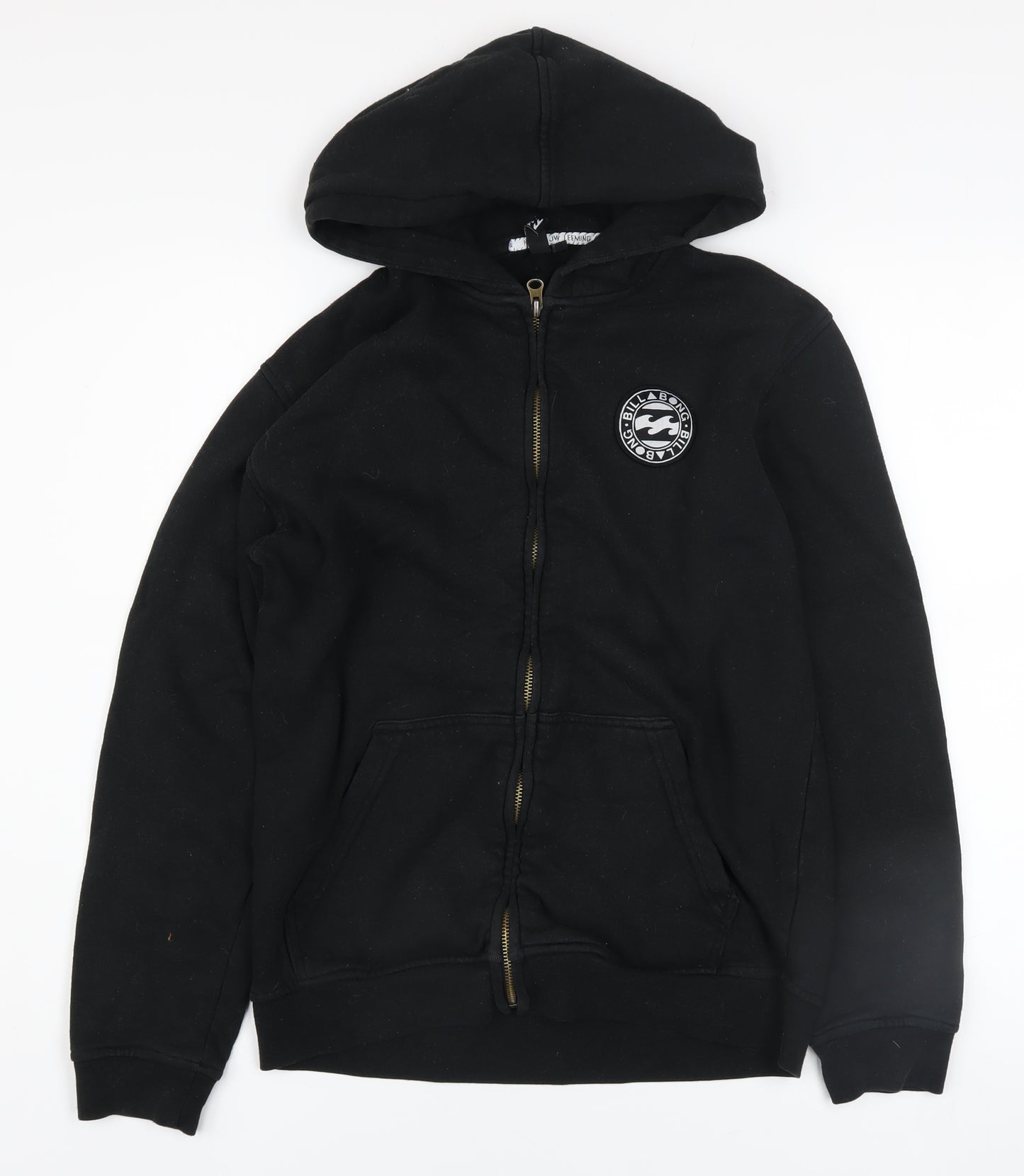 Billabong Boys Black Full Zip Hoodie Size 14 Logo Fleece Sweatshirt