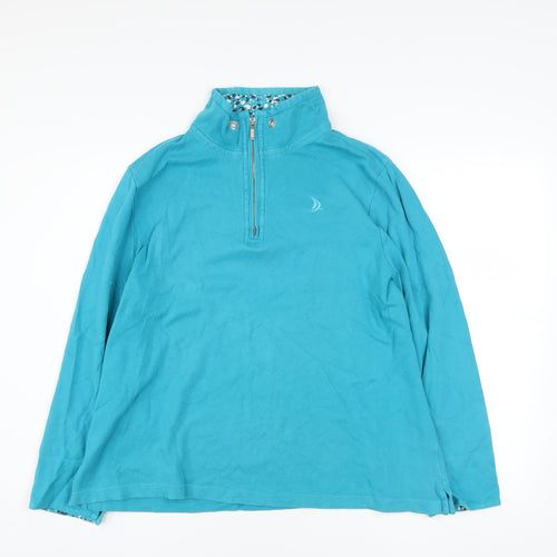 Dash Women Blue 1/4 Zip High Neck Cotton Jumper Size 18