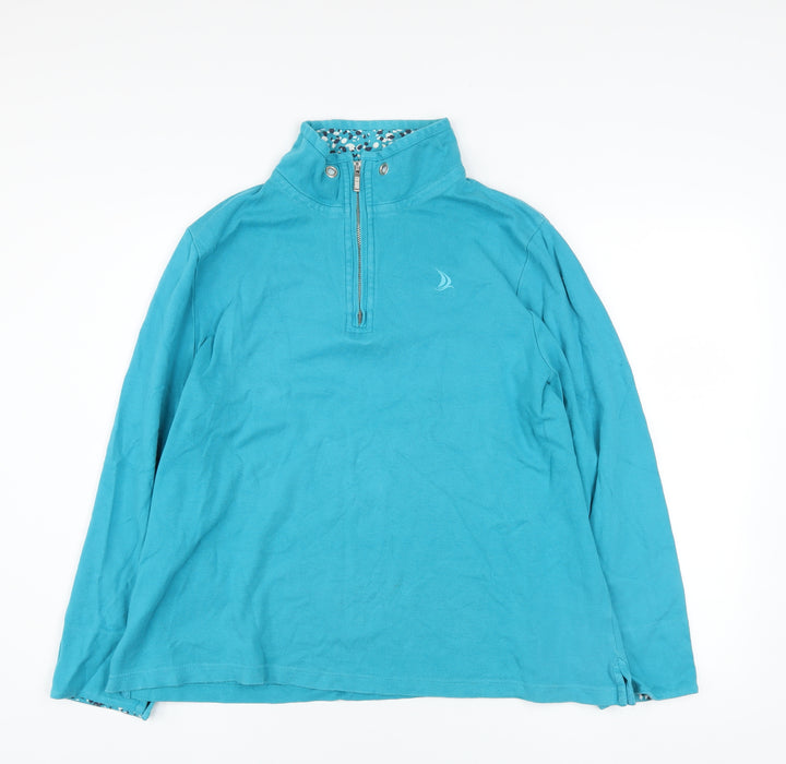 Dash Women Blue 1/4 Zip High Neck Cotton Jumper Size 18