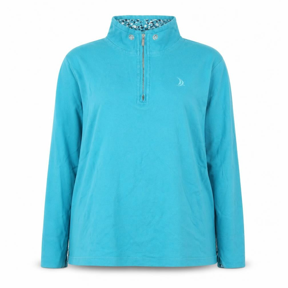 Dash Women Blue 1/4 Zip High Neck Cotton Jumper Size 18