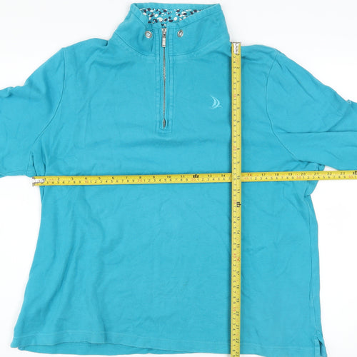 Dash Women Blue 1/4 Zip High Neck Cotton Jumper Size 18