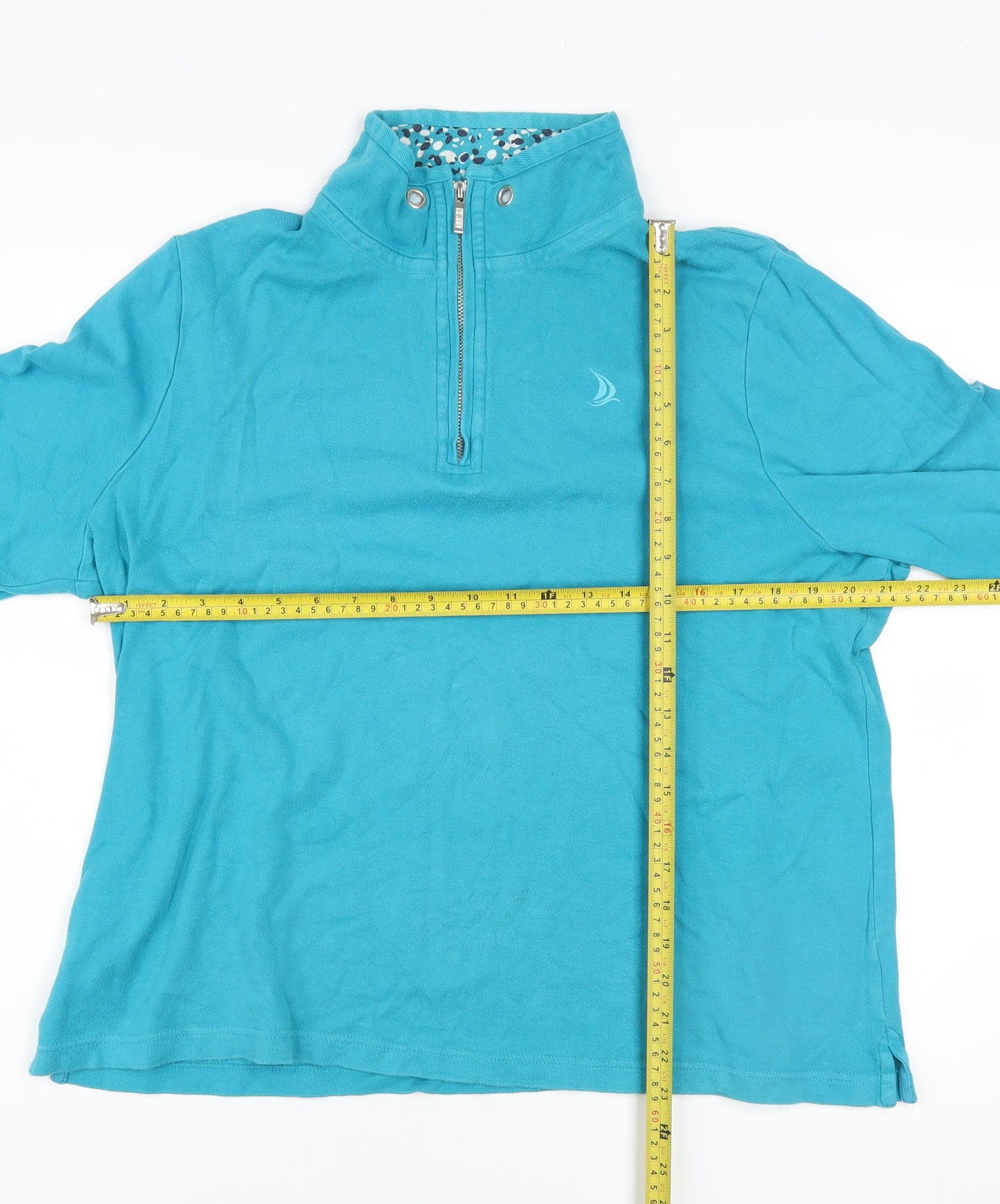 Dash Women Blue 1/4 Zip High Neck Cotton Jumper Size 18