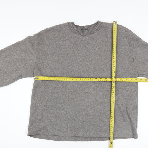 Zara Women Grey Crew Neck Long Sleeve Pullover Jumper Size 12