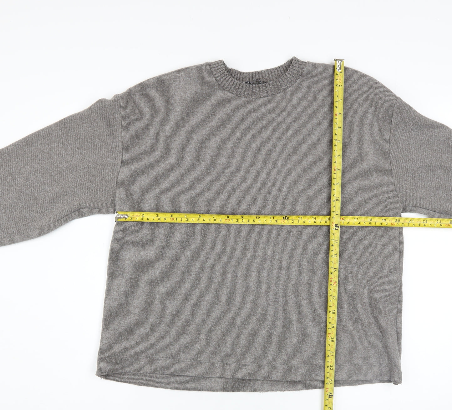 Zara Women Grey Crew Neck Long Sleeve Pullover Jumper Size 12