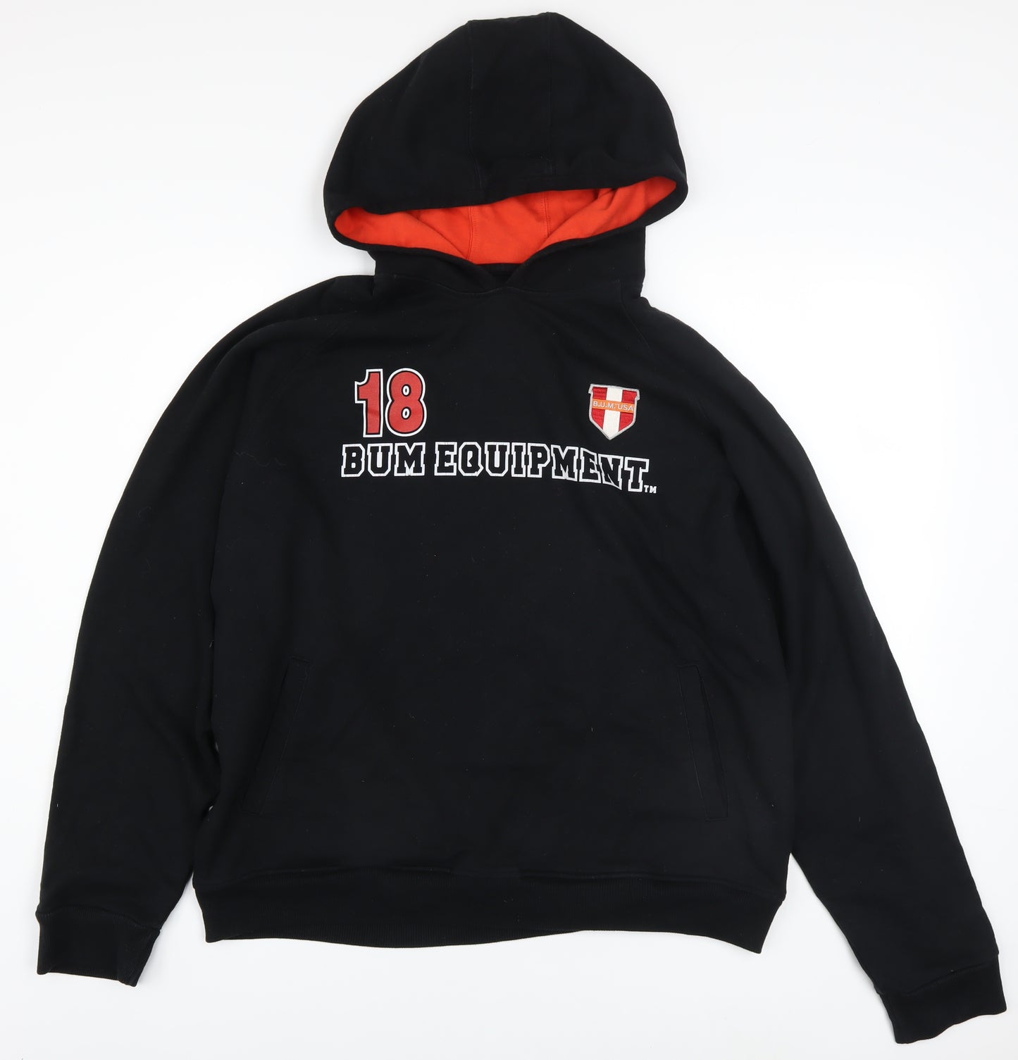 B.U.M. Equipment Men’s Black Pullover Hoodie L Retro College Logo