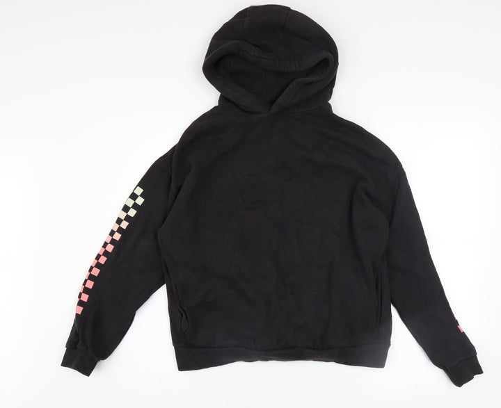 Marks and Spencer Boys Black Hoodie 13-14 Years Graphic Print Pullover