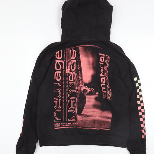 Marks and Spencer Boys Black Hoodie 13-14 Years Graphic Print Pullover
