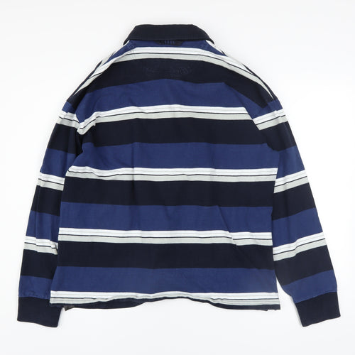 Marks and Spencer Men's Blue Striped Collared Long Sleeve Pullover Sweatshirt L