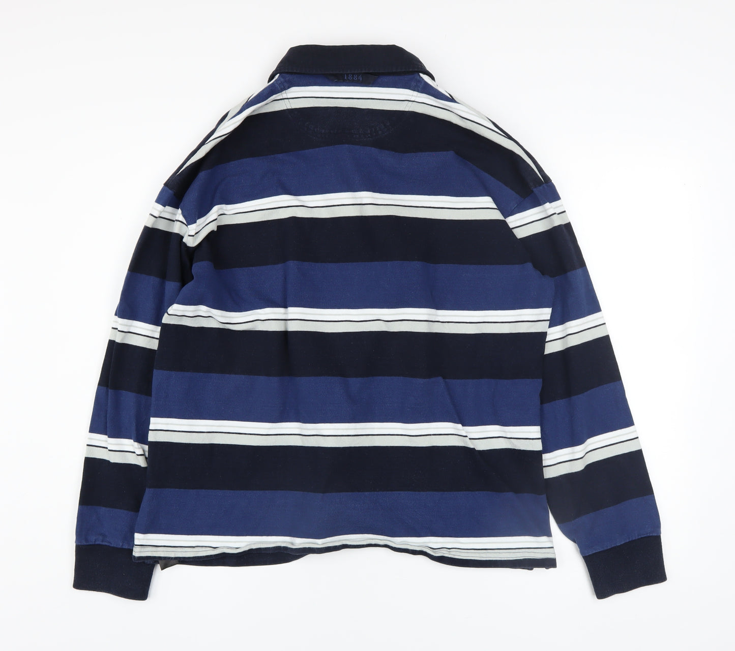 Marks and Spencer Men's Blue Striped Collared Long Sleeve Pullover Sweatshirt L