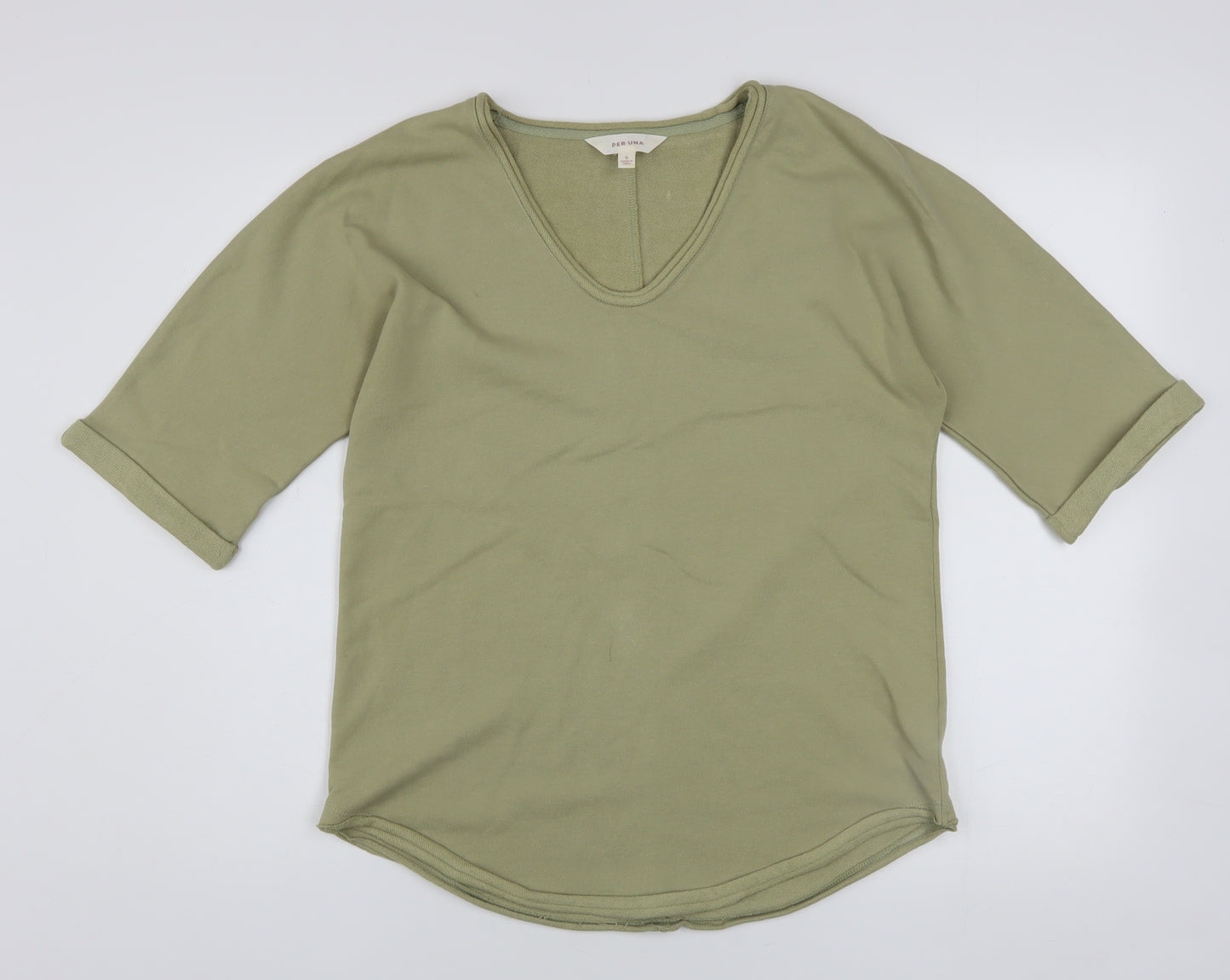 Marks and Spencer Women Green Cotton 3/4 Sleeve Basic T-Shirt Size 6