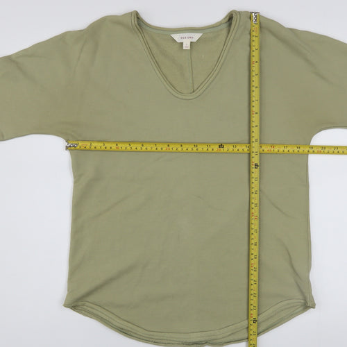 Marks and Spencer Women Green Cotton 3/4 Sleeve Basic T-Shirt Size 6