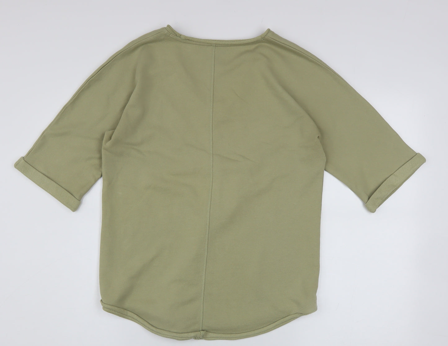 Marks and Spencer Women Green Cotton 3/4 Sleeve Basic T-Shirt Size 6