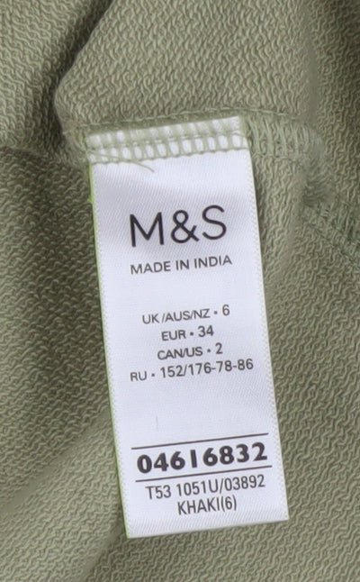 Marks and Spencer Women Green Cotton 3/4 Sleeve Basic T-Shirt Size 6