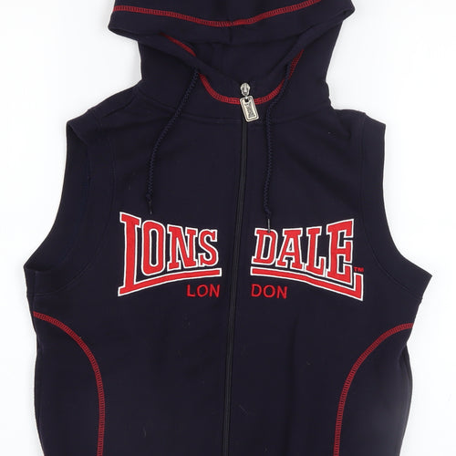 Lonsdale Boys Blue Sleeveless Full Zip Hooded Vest Hoodie 10 Years